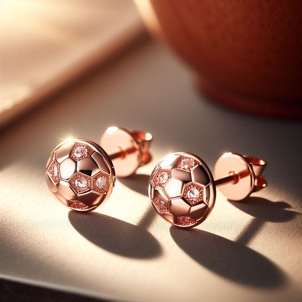 Rose Gold Soccer Stud Earrings